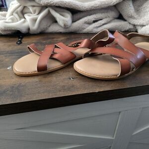 torrid Brown Strappy Leather Flat Sandals